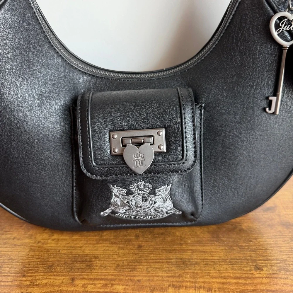 New Juicy Couture Royal to Juicy Black Hobo Shoulder Handbag Gothic Charm Cute